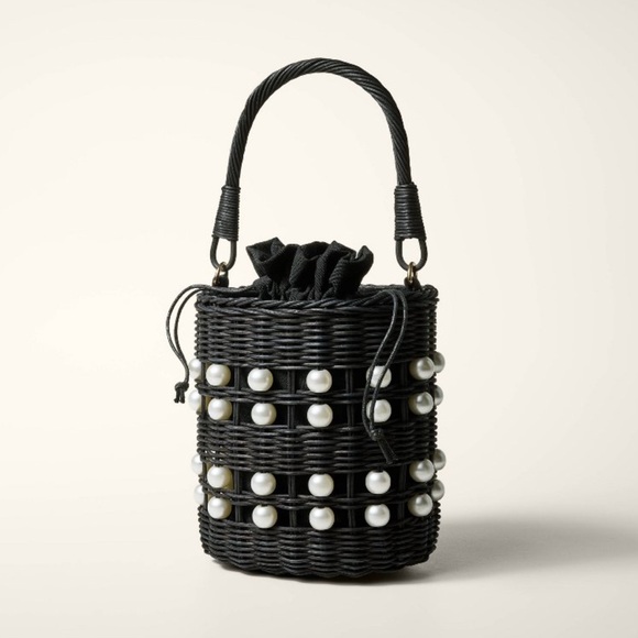Kate Spade x Target NWT Pearl Embellished Wicker Basket Bucket Bag - Picture 2 of 12